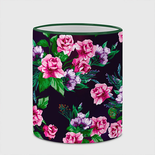 Кружка цветная Розы во тьме / 3D-Зеленый кант – фото 2