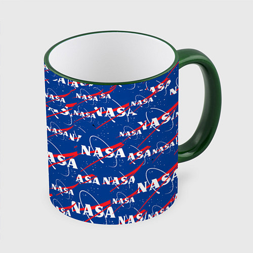 Кружка цветная NASA: Logo Pattern / 3D-Зеленый кант – фото 1