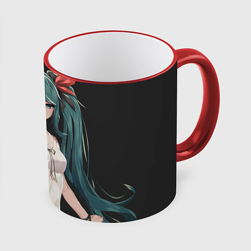Кружка цветная Hatsune Miku / 3D-Красный кант – фото 1