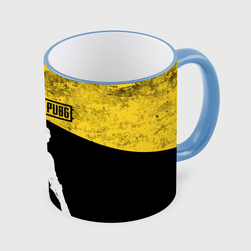 Кружка цветная PUBG: Yellow Grunge / 3D-Небесно-голубой кант – фото 1