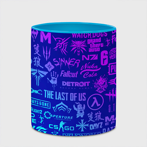 Кружка цветная Неоновые геймерские лого / 3D-Белый + небесно-голубой – фото 2