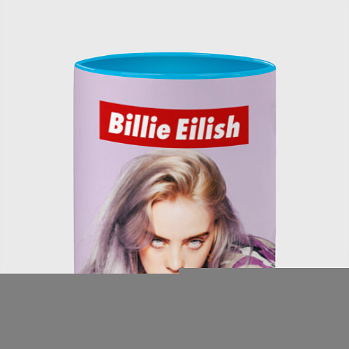 Кружка цветная Billie Eilish: Bored / 3D-Белый + небесно-голубой – фото 2