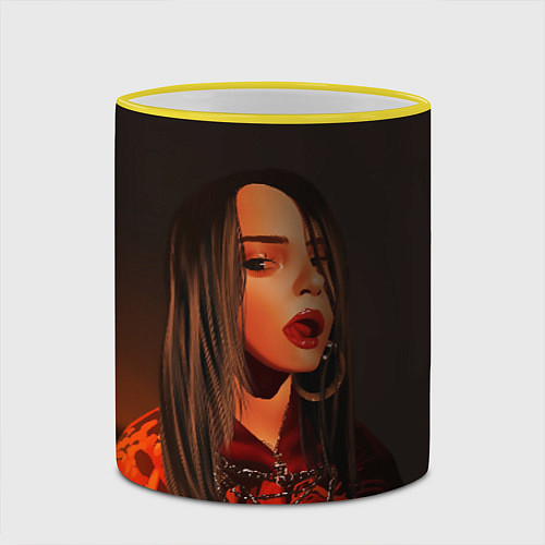 Кружка цветная Billie Eilish: Red Head / 3D-Желтый кант – фото 2