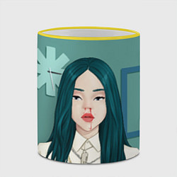 Кружка 3D Billie Eilish: Turquoise Hair, цвет: 3D-желтый кант — фото 2