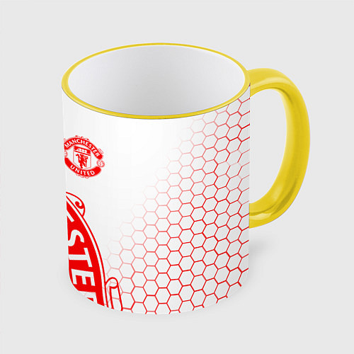 Кружка цветная Манчестер Юнайтед white / 3D-Желтый кант – фото 1