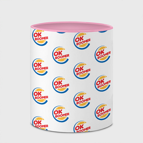 Кружка цветная OK boomer logo / 3D-Белый + розовый – фото 2