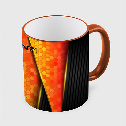 Кружка цветная Mass Effect N7 / 3D-Оранжевый кант – фото 1
