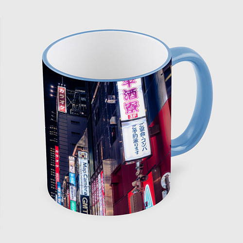 Кружка цветная Ночной Токио / 3D-Небесно-голубой кант – фото 1