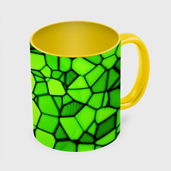 Кружка 3D Зеленая мозаика, цвет: 3D-белый + желтый