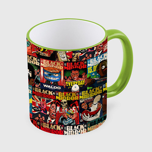 Кружка цветная ЧЕРНОЕ ЗЕРКАЛО / 3D-Светло-зеленый кант – фото 1