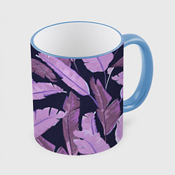 Кружка 3D Tropical leaves 4 purple, цвет: 3D-небесно-голубой кант