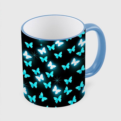 Кружка цветная Бабочки / 3D-Небесно-голубой кант – фото 1