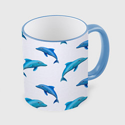 Кружка 3D Рай для дельфина, цвет: 3D-небесно-голубой кант