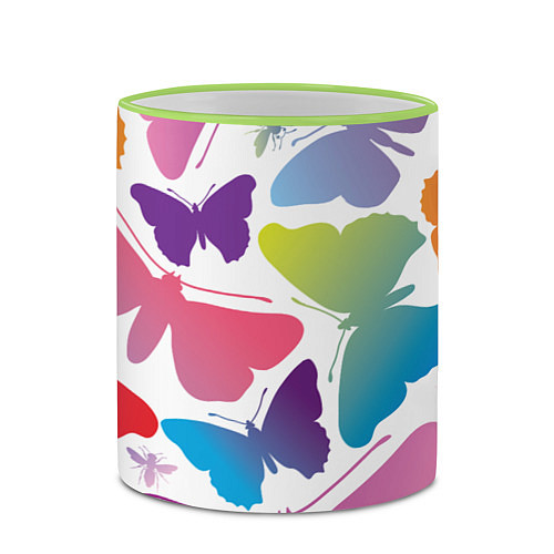 Кружка цветная Разноцветные бабочки / 3D-Светло-зеленый кант – фото 2