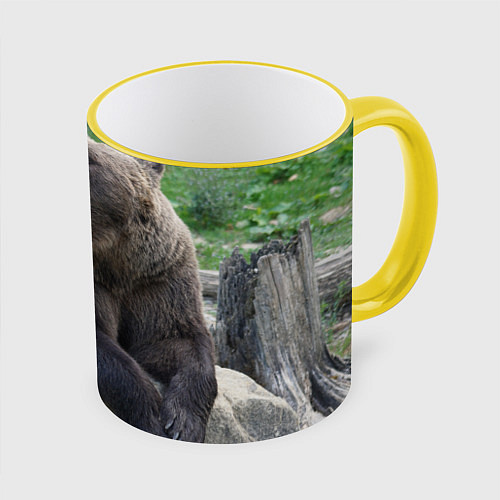 Кружка цветная Медведь / 3D-Желтый кант – фото 1