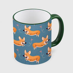 Кружка 3D Корги с бабочкой, цвет: 3D-зеленый кант