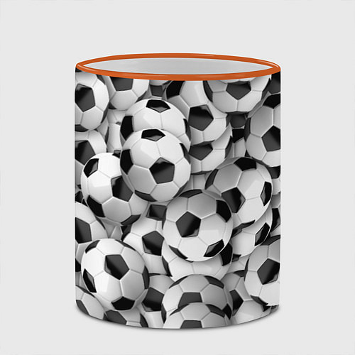 Кружка цветная Футбольные мячи много / 3D-Оранжевый кант – фото 2