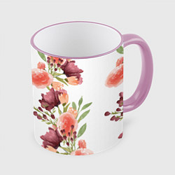 Кружка 3D Цветы на белом, цвет: 3D-розовый кант