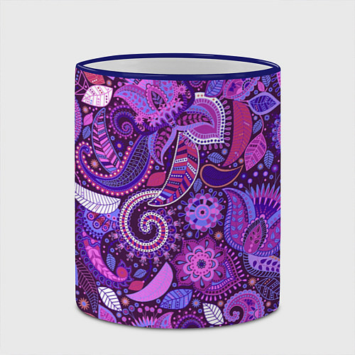 Кружка цветная Фиолетовый этнический дудлинг / 3D-Синий кант – фото 2