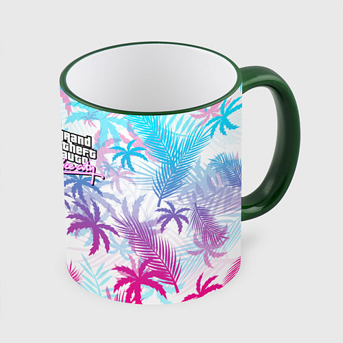 Кружка цветная GTA VICE CITY / 3D-Зеленый кант – фото 1