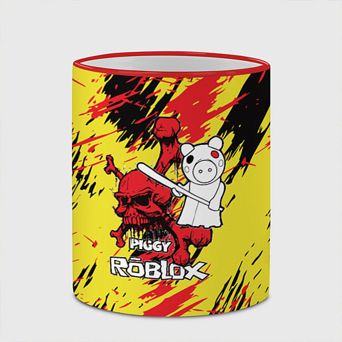 Кружка цветная Свинка Пигги из Roblox / 3D-Красный кант – фото 2