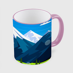 Кружка 3D Горы пейзаж природа вектор, цвет: 3D-розовый кант