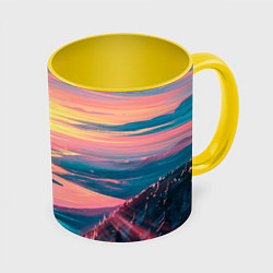 Кружка 3D Извилистая река закат природа, цвет: 3D-белый + желтый