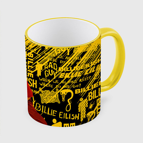 Кружка цветная Billie Eilish / 3D-Желтый кант – фото 1