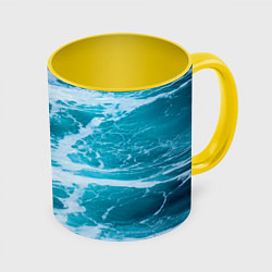 Кружка 3D Вода волны пена море, цвет: 3D-белый + желтый