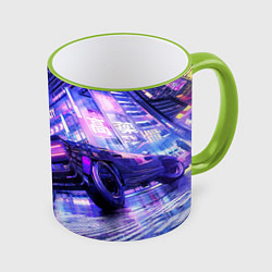Кружка 3D Cyberpunk city, цвет: 3D-светло-зеленый кант