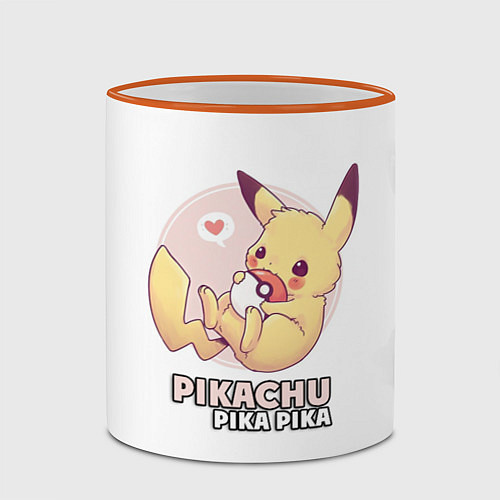 Кружка цветная Pikachu Pika Pika / 3D-Оранжевый кант – фото 2