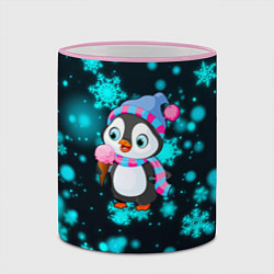 Кружка 3D Новогодний пингвин, цвет: 3D-розовый кант — фото 2