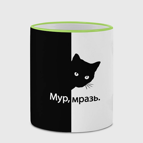 Кружка цветная Черный кот / 3D-Светло-зеленый кант – фото 2