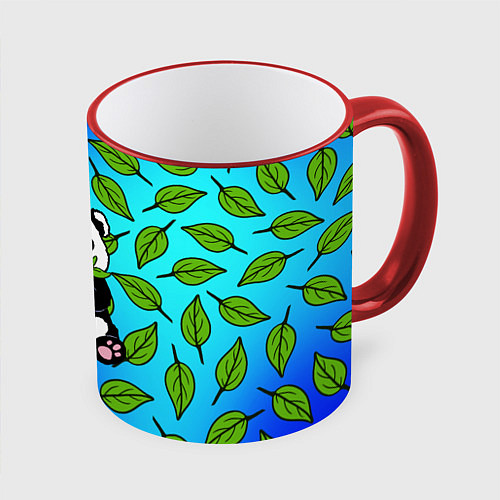 Кружка цветная Панда / 3D-Красный кант – фото 1