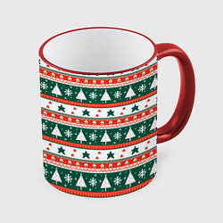 Кружка 3D Новогодний орнамент, цвет: 3D-красный кант