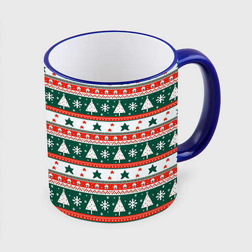 Кружка цветная Новогодний орнамент / 3D-Синий кант – фото 1