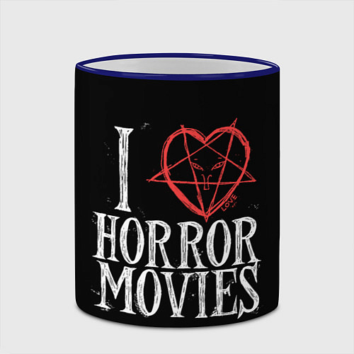 Кружка цветная I Love Horror Movies / 3D-Синий кант – фото 2