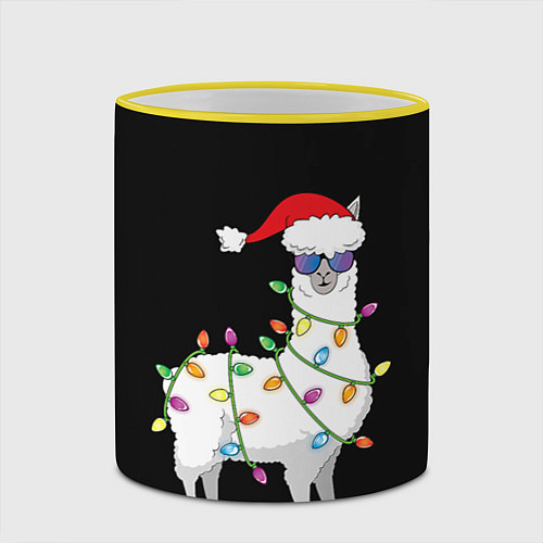Кружка цветная Рождественская Лама / 3D-Желтый кант – фото 2