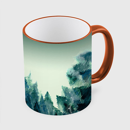 Кружка цветная Акварельный лес градиент / 3D-Оранжевый кант – фото 1