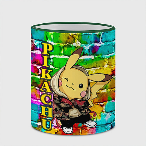 Кружка цветная Pikachu / 3D-Зеленый кант – фото 2