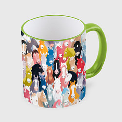 Кружка 3D Цветные лошади, цвет: 3D-светло-зеленый кант