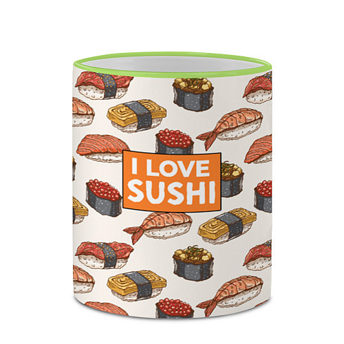 Кружка цветная I love sushi Я люблю суши / 3D-Светло-зеленый кант – фото 2
