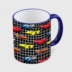 Кружка 3D Гоночные тачки, цвет: 3D-синий кант