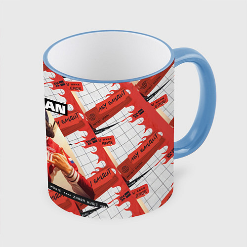 Кружка цветная Клип Gazan - АБУ БАНДИТ / 3D-Небесно-голубой кант – фото 1