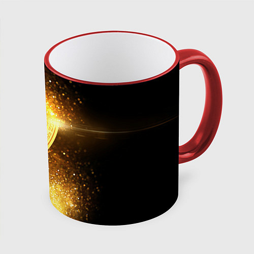 Кружка цветная БИТКОИН ЗОЛОТО BITCOIN GOLD / 3D-Красный кант – фото 1