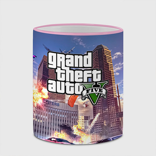 Кружка цветная ЭКШЕН Grand Theft Auto V / 3D-Розовый кант – фото 2