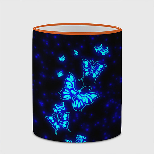Кружка цветная Неоновые бабочки / 3D-Оранжевый кант – фото 2