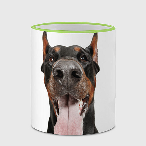 Кружка цветная Доберман Doberman / 3D-Светло-зеленый кант – фото 2