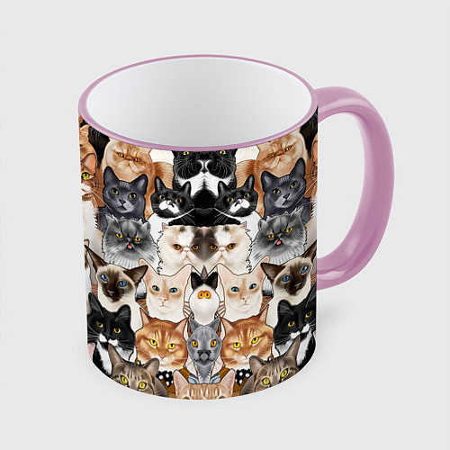 Кружка цветная Котики смешные / 3D-Розовый кант – фото 1