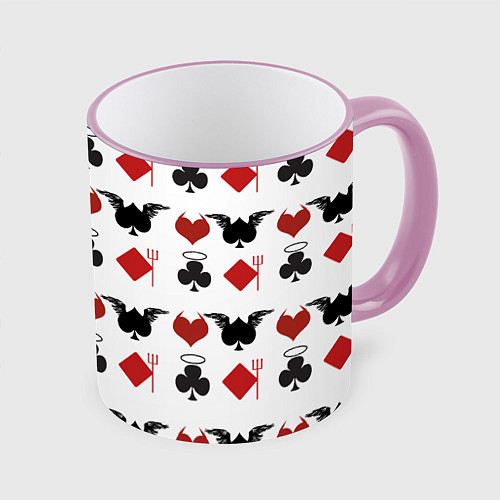 Кружка цветная Карточные масти / 3D-Розовый кант – фото 1